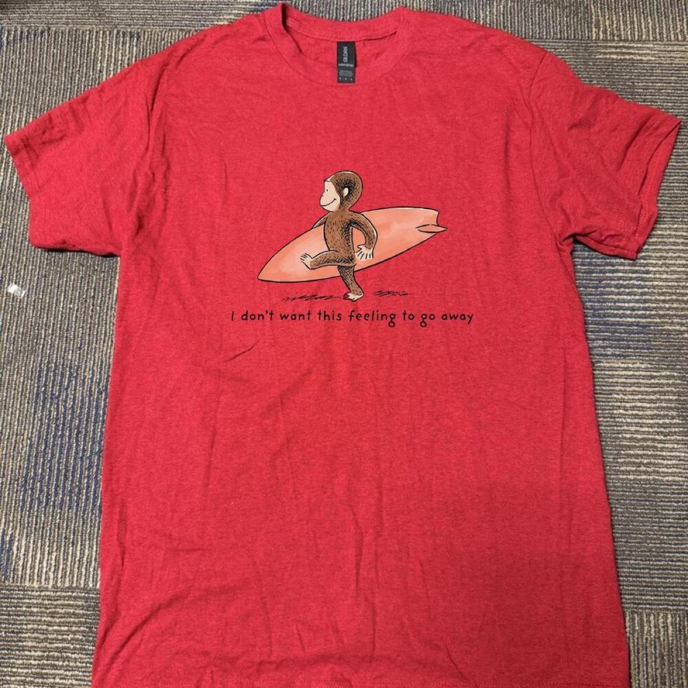 Curious George Monkey Surfing Graphic Vintage Cute Red T-Shirt